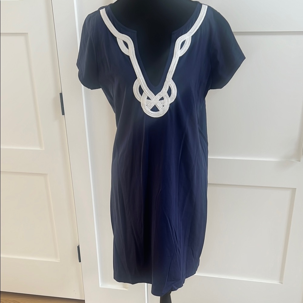 Elegant Navy Dress with White Accents
